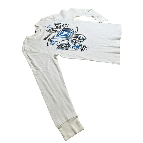 Volcom Thermal Long Sleeve Shirt White Blue Black Graphic Waffle Knit Men’s L - Picture 7 of 8